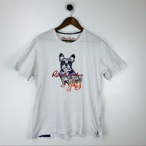 Robert Graham Men’s White T-Shirt Frenchie Dog Print Size Medium M Flawed